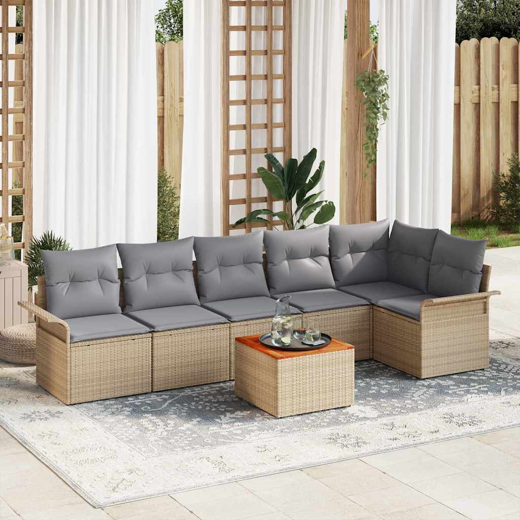 Gartensofa-set 7 stk. Beige Poly-Rattan