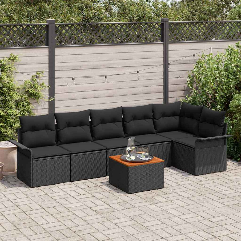 Gartensofa-set 7 stk. Schwarz Poly-Rattan