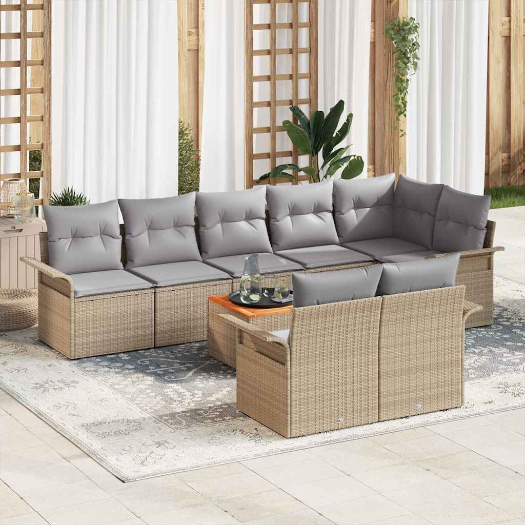 Gartensofa-set 9 stk. Beige Poly-Rattan