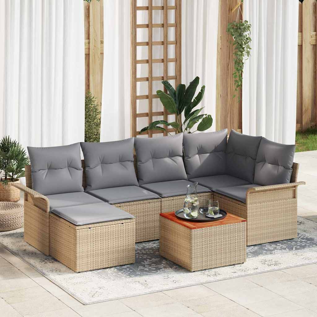 Gartensofa-set 7 stk. Beige Poly-Rattan