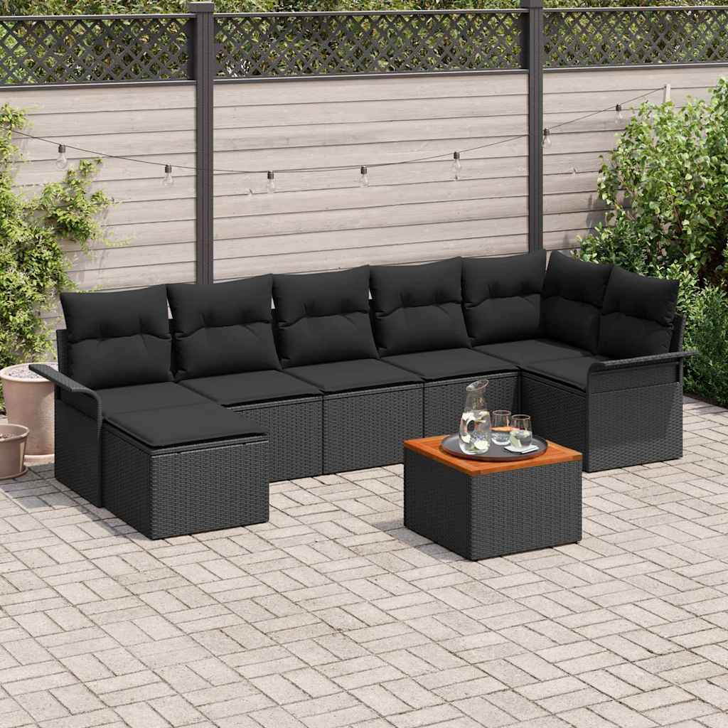 Gartensofa-set 8 stk. Schwarz Poly-Rattan