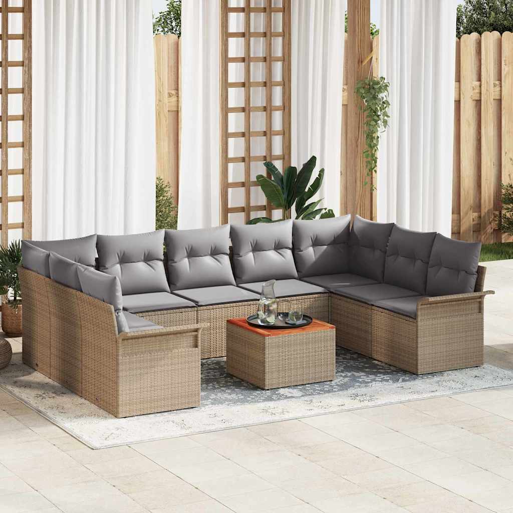 Gartensofa-set 10 stk. Beige Poly-Rattan