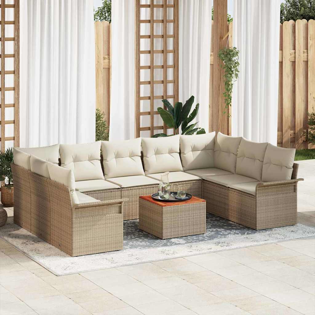 Gartensofa-set 10 stk. Beige Poly-Rattan