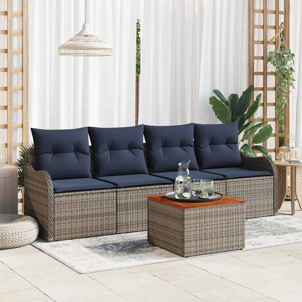 Gartensofa-set 5 stk. Grau Poly-Rattan
