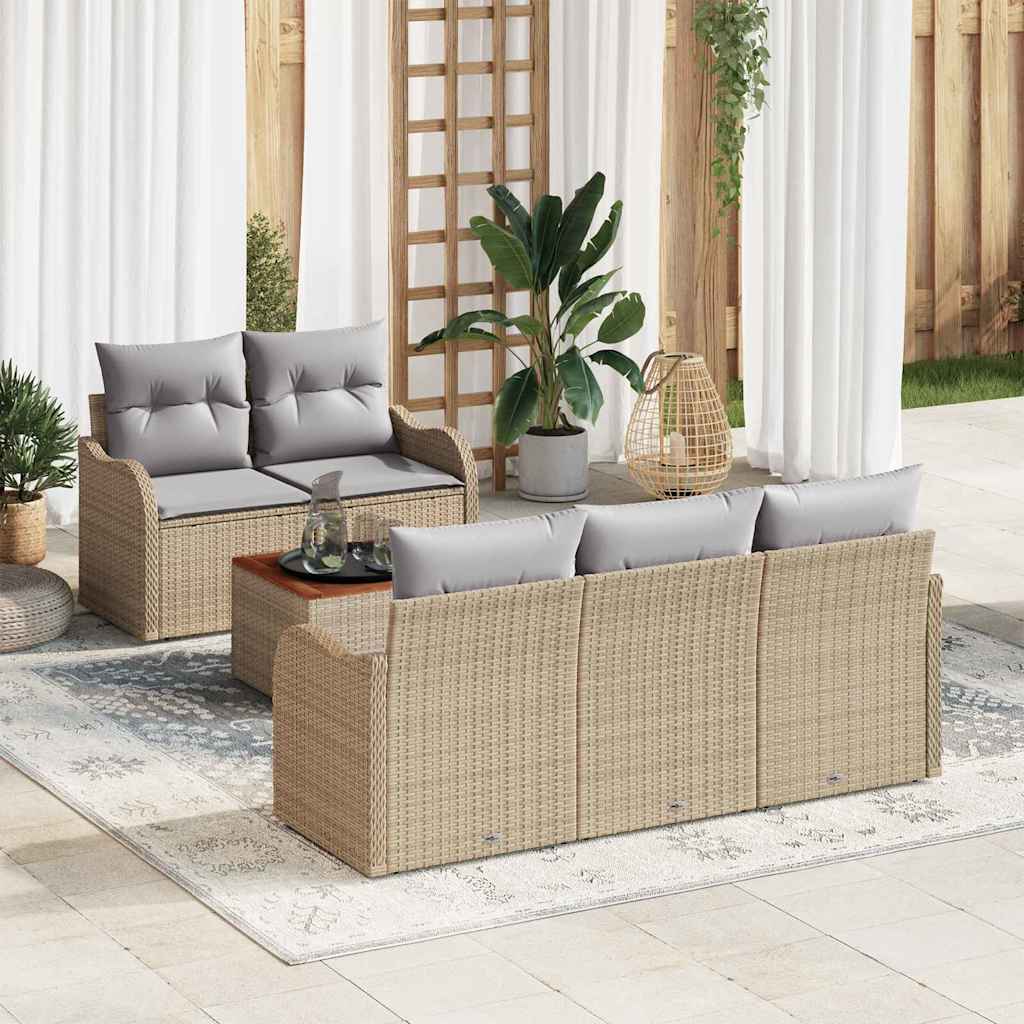 Gartensofa-set 6 stk. Beige Poly-Rattan