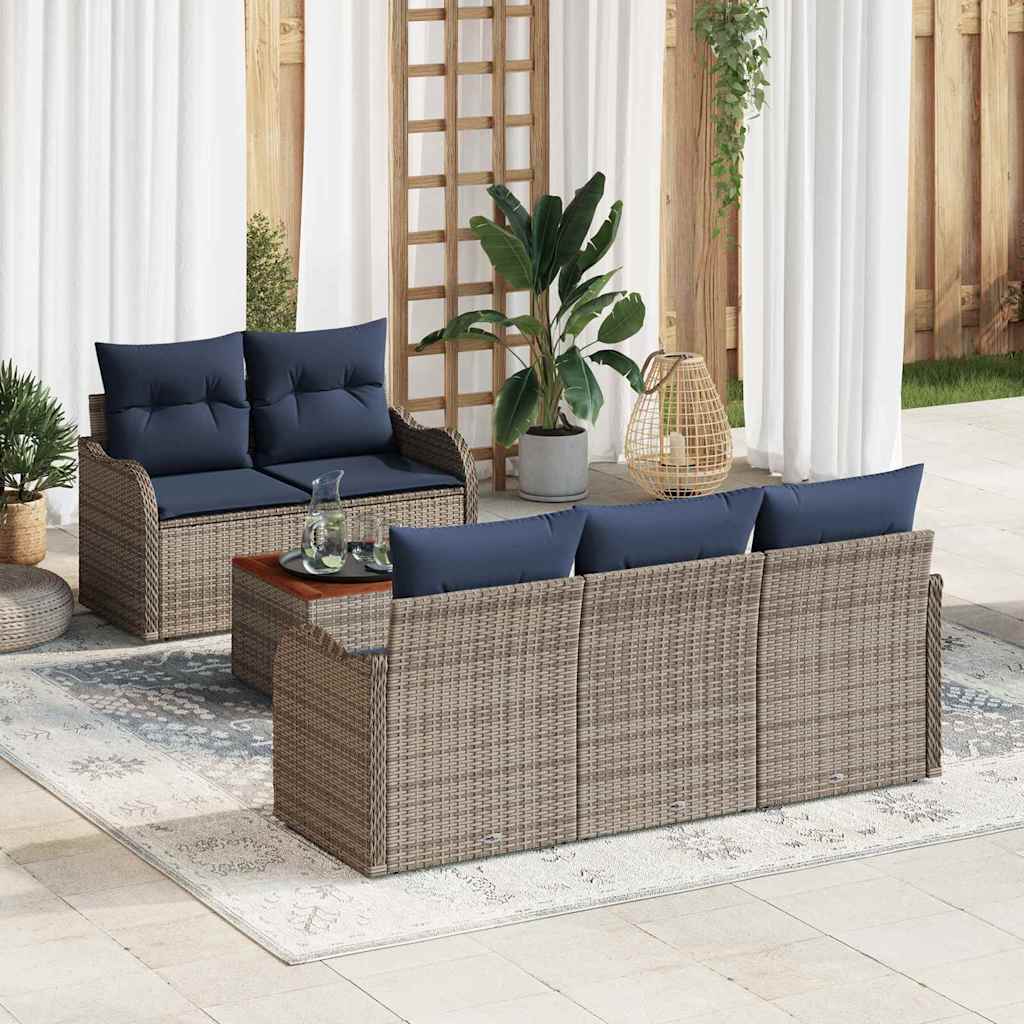 Gartensofa-set 6 stk. Grau Poly-Rattan