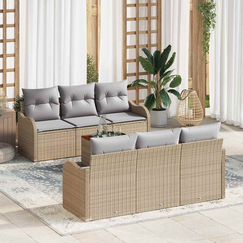 Gartensofa-set 7 stk. Beige Poly-Rattan