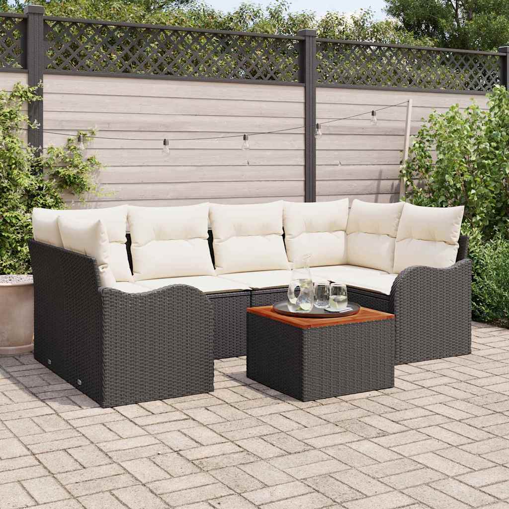 Gartensofa-set 7 stk. Schwarz Poly-Rattan