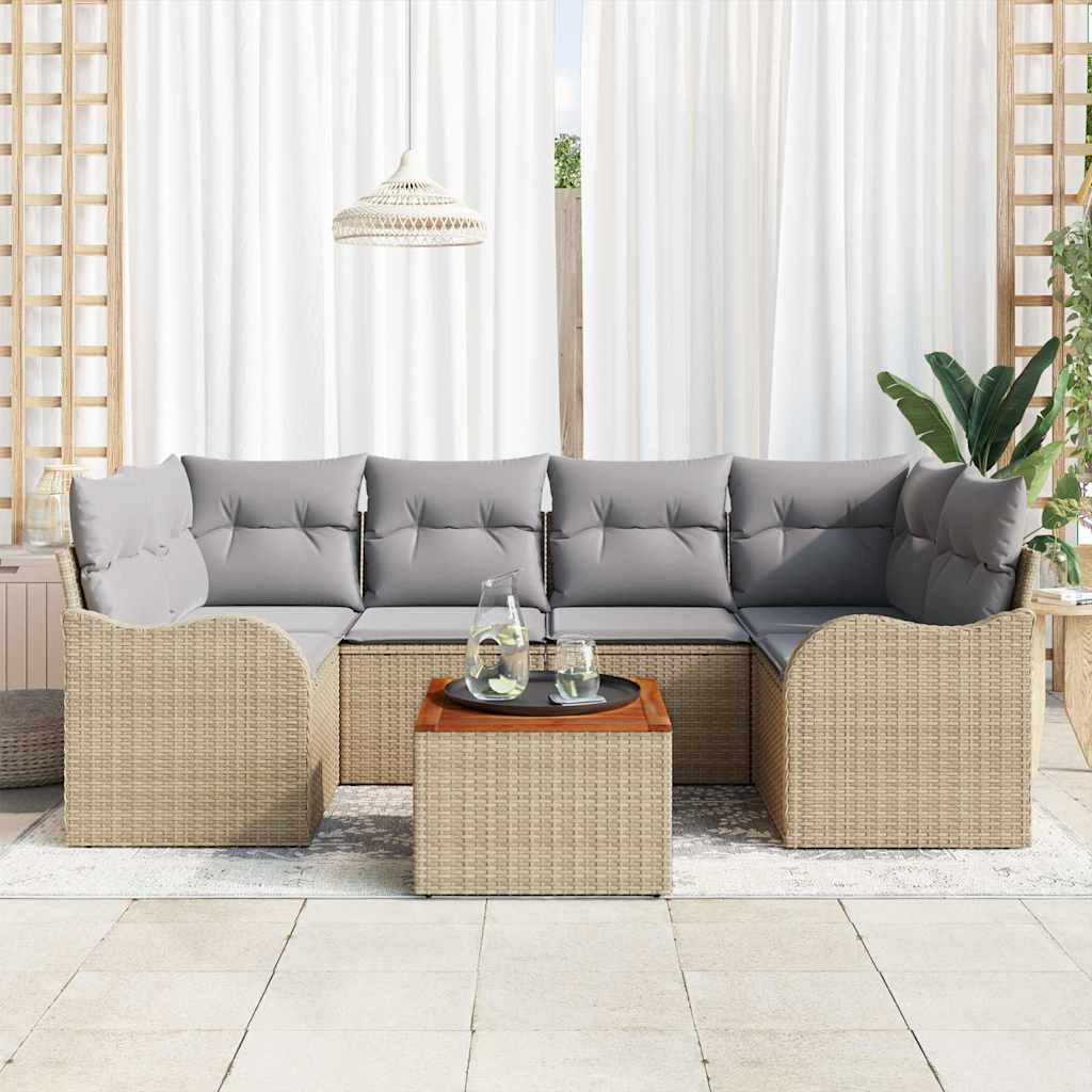 Gartensofa-set 7 stk. Beige Poly-Rattan