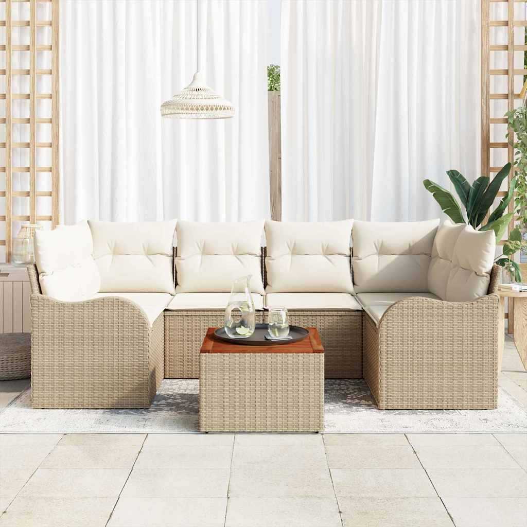 Gartensofa-set 7 stk. Beige Poly-Rattan