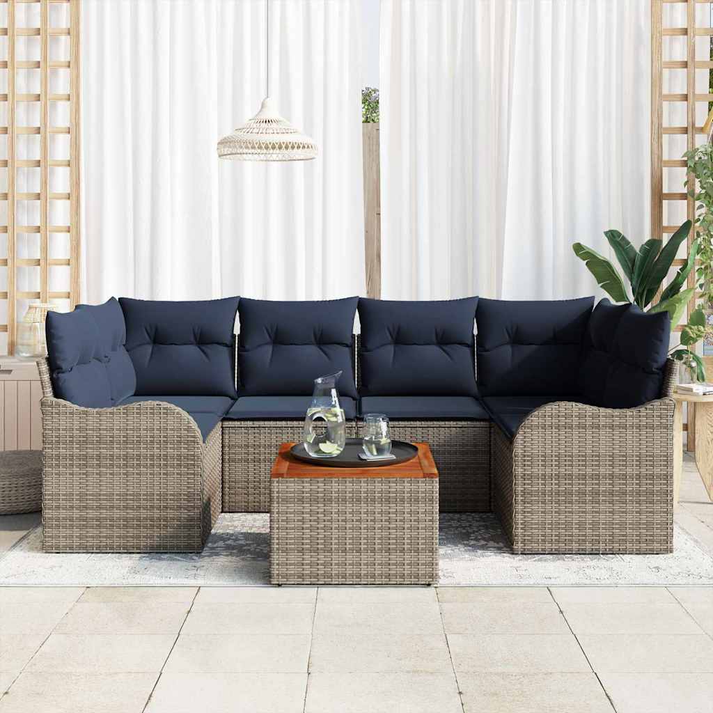 Gartensofa-set 7 stk. Grau Poly-Rattan