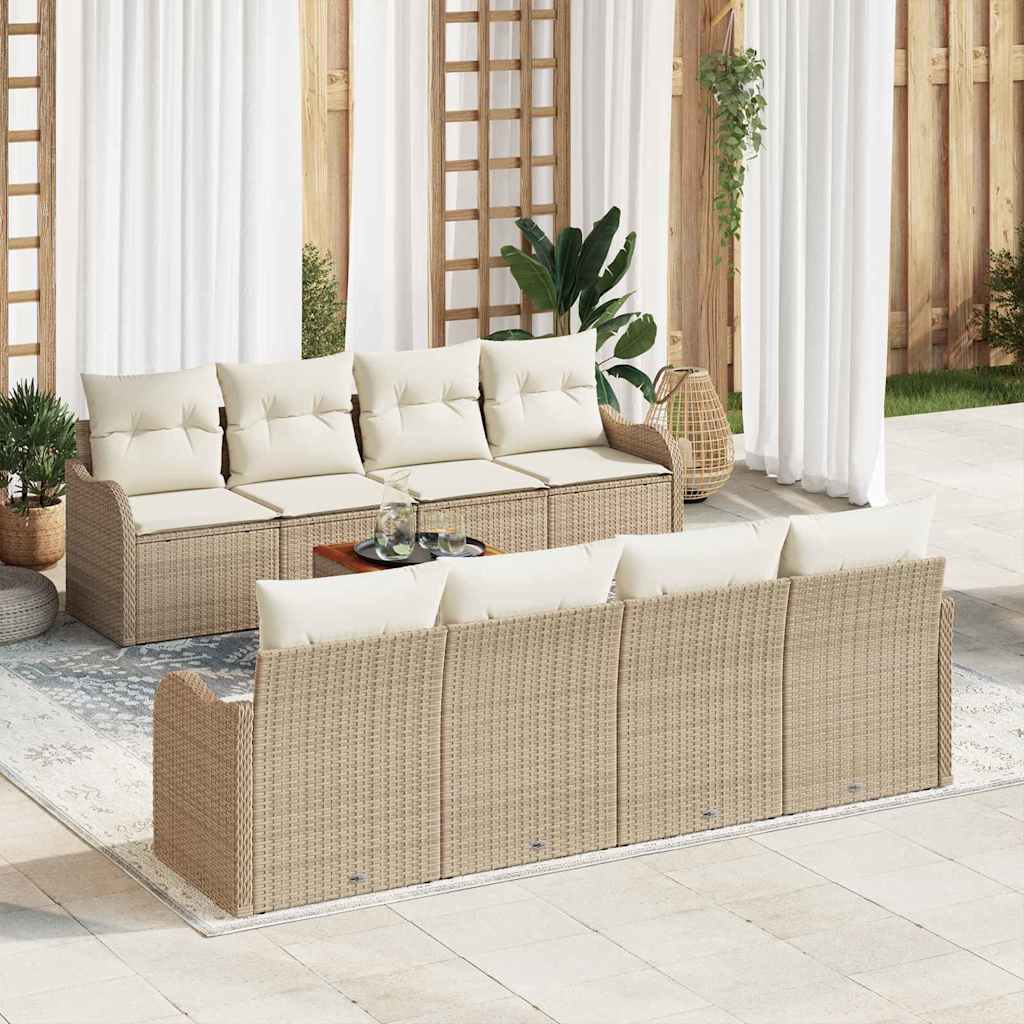 Gartensofa-set 9 stk. Beige Poly-Rattan