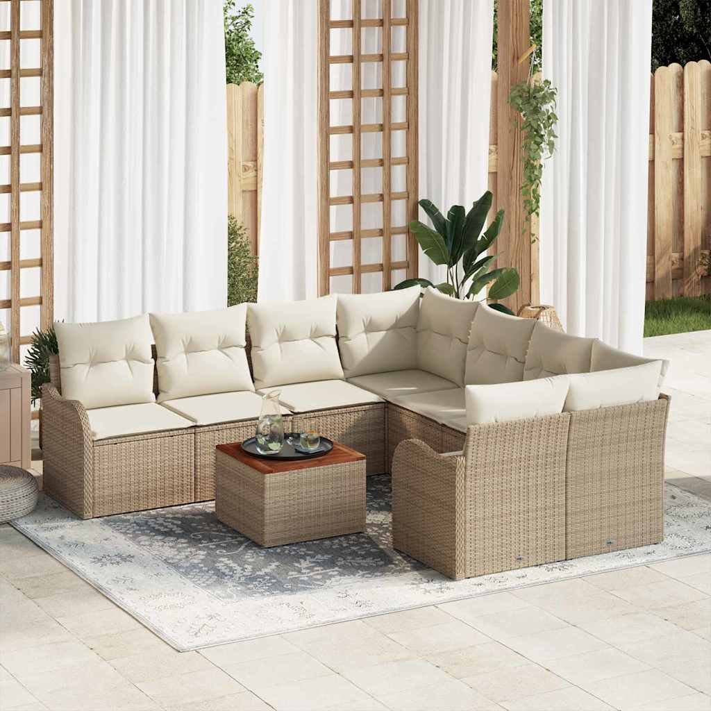 Gartensofa-set 9 stk. Beige Poly-Rattan