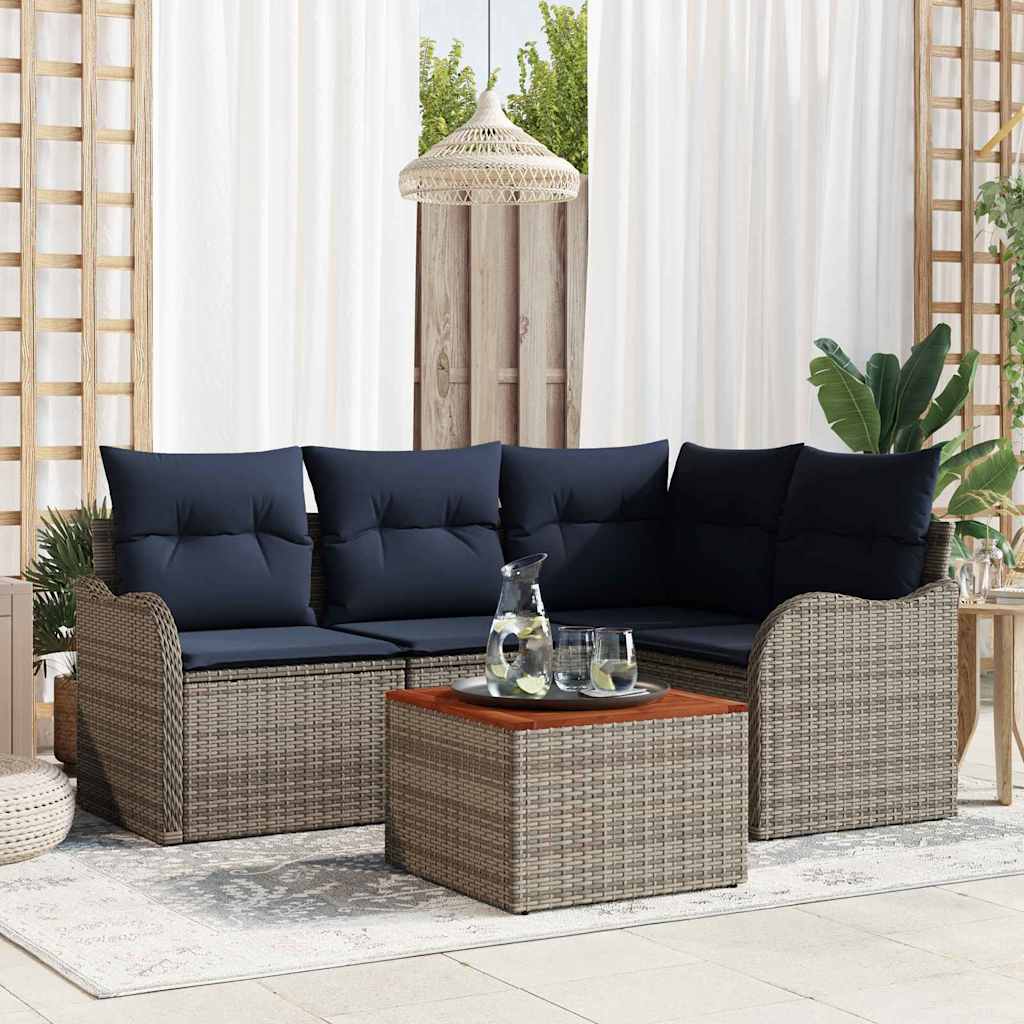 Gartensofa-set 5 stk. Grau Poly-Rattan