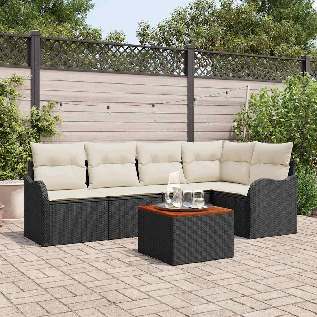 Gartensofa-set 6 stk. Schwarz Poly-Rattan