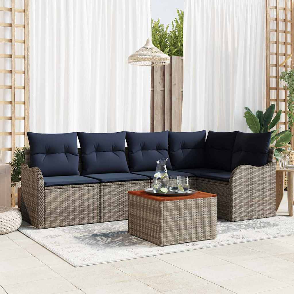 Gartensofa-set 6 stk. Grau Poly-Rattan
