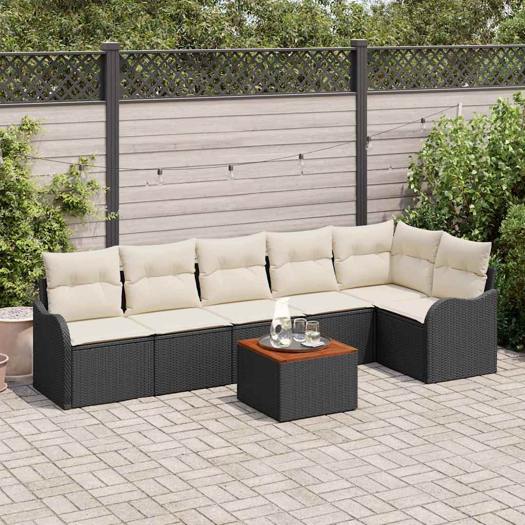 Gartensofa-set 7 stk. Schwarz Poly-Rattan
