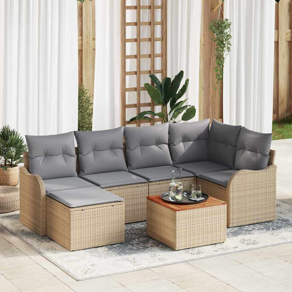 Gartensofa-set 7 stk. Beige Poly-Rattan
