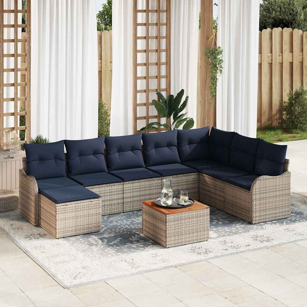 Gartensofa-set 9 stk. Grau Poly-Rattan
