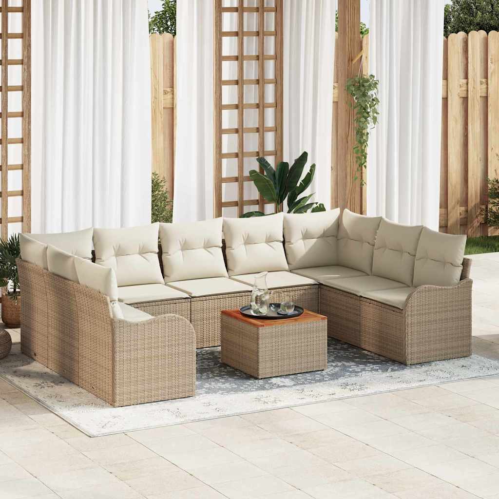 Gartensofa-set 10 stk. Beige Poly-Rattan
