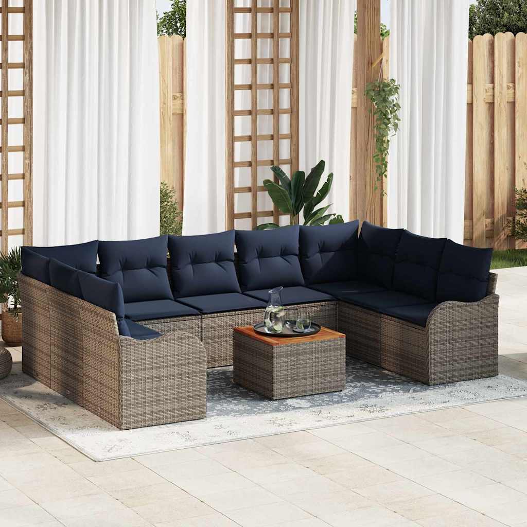 Gartensofa-set 10 stk. Grau Poly-Rattan