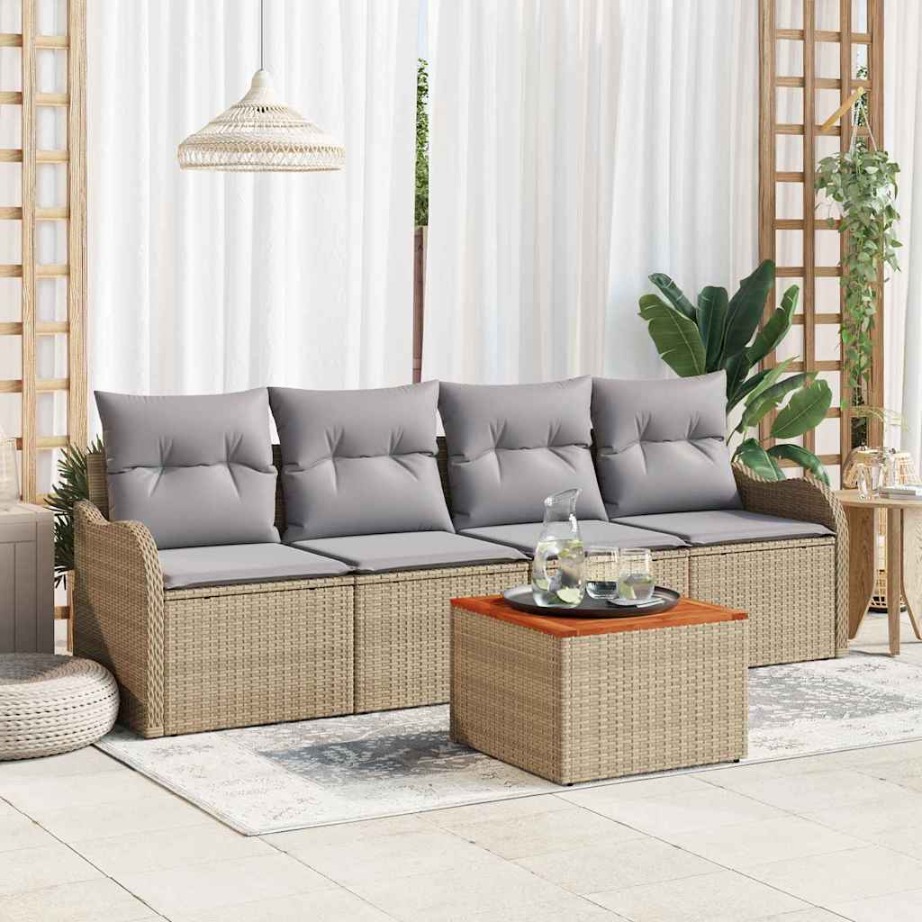 Gartensofa-set 5 stk. Beige Poly-Rattan