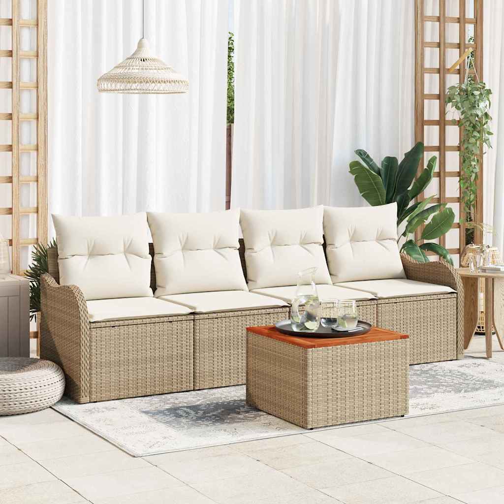 Gartensofa-set 5 stk. Beige Poly-Rattan