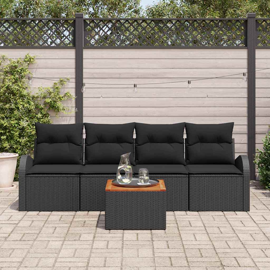 Gartensofa-set 5 stk. Schwarz Poly-Rattan