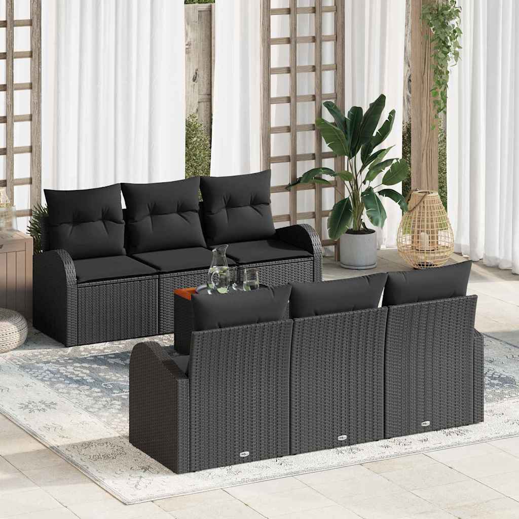 Gartensofa-set 7 stk. Schwarz Poly-Rattan