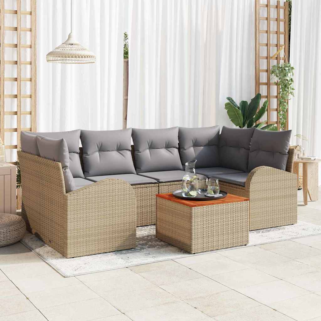 Gartensofa-set 7 stk. Beige Poly-Rattan