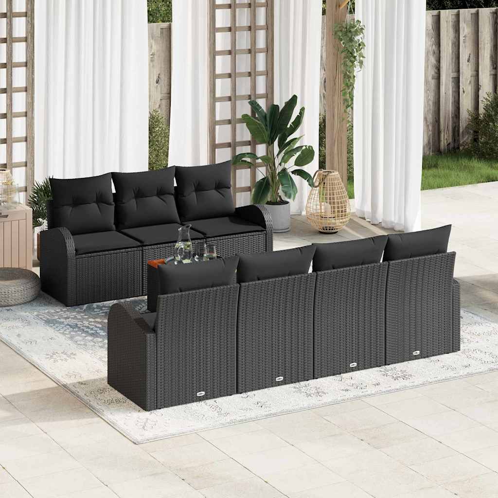 Gartensofa-set 8 stk. Schwarz Poly-Rattan