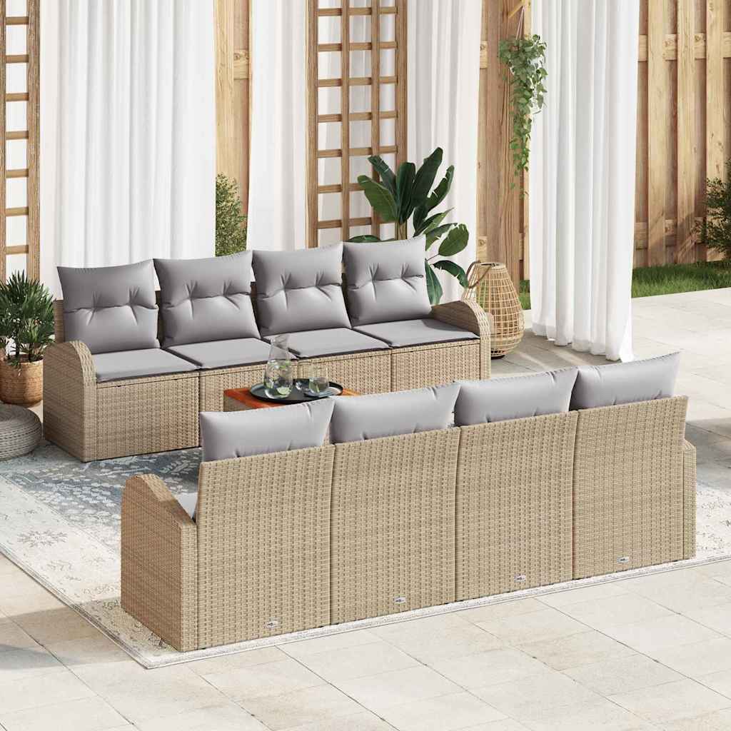 Gartensofa-set 9 stk. Beige Poly-Rattan