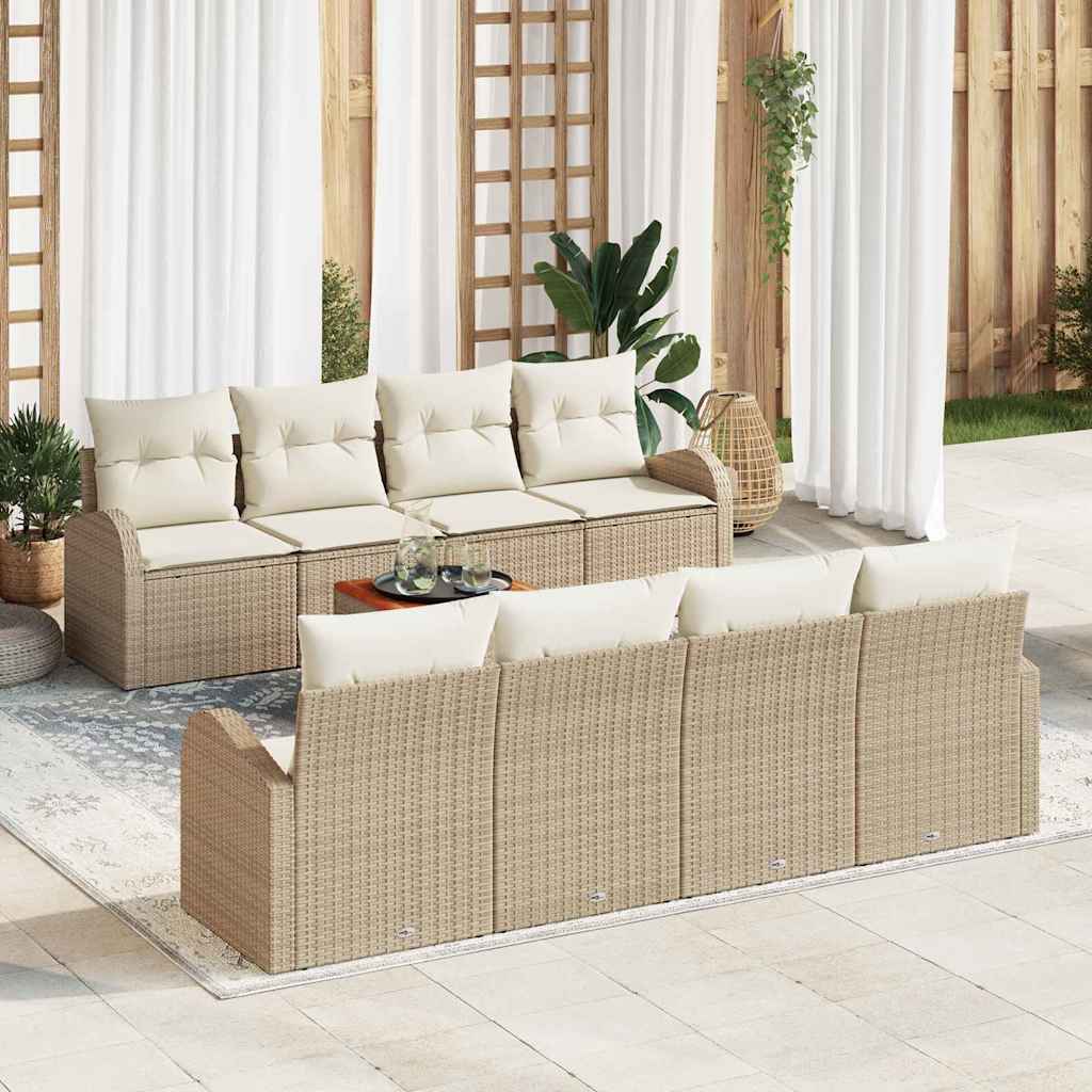 Gartensofa-set 9 stk. Beige Poly-Rattan