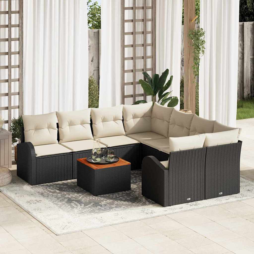 Gartensofa-set 9 stk. Schwarz Poly-Rattan