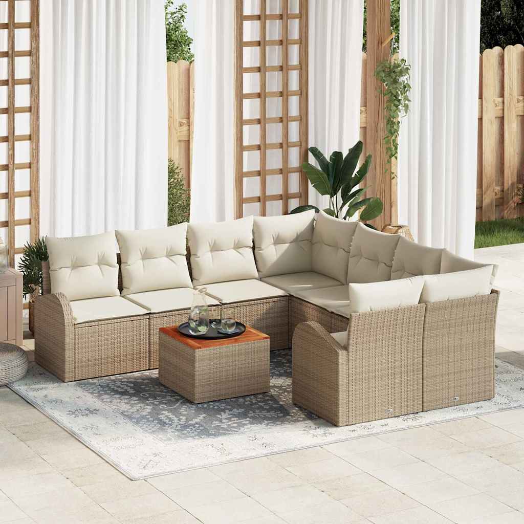 Gartensofa-set 9 stk. Beige Poly-Rattan