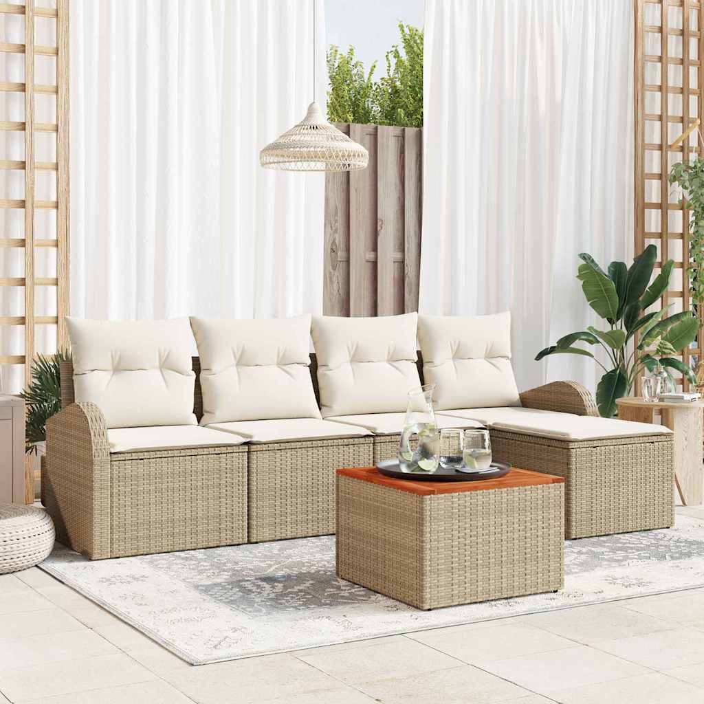 Gartensofa-set 6 stk. Beige Poly-Rattan