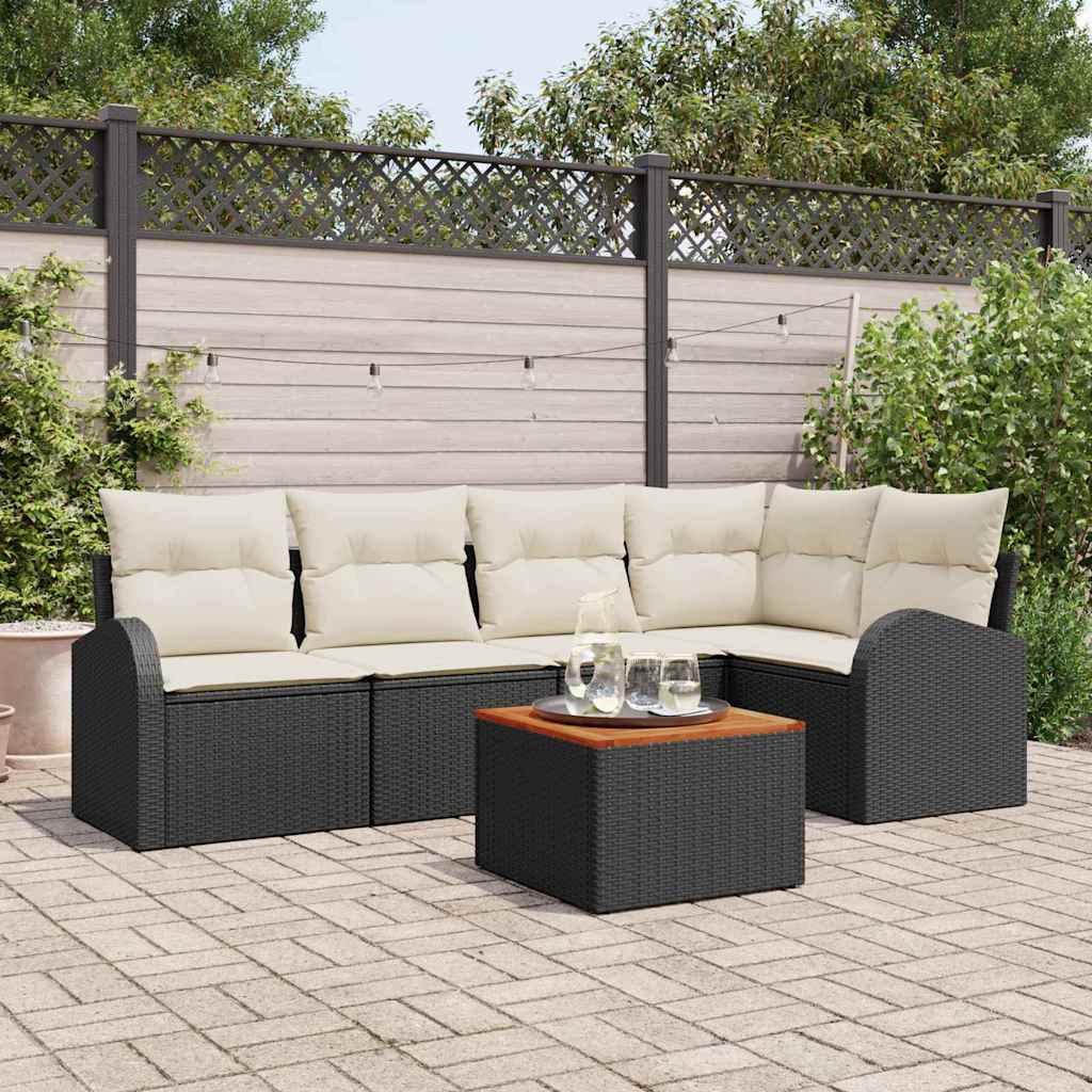 Gartensofa-set 6 stk. Schwarz Poly-Rattan