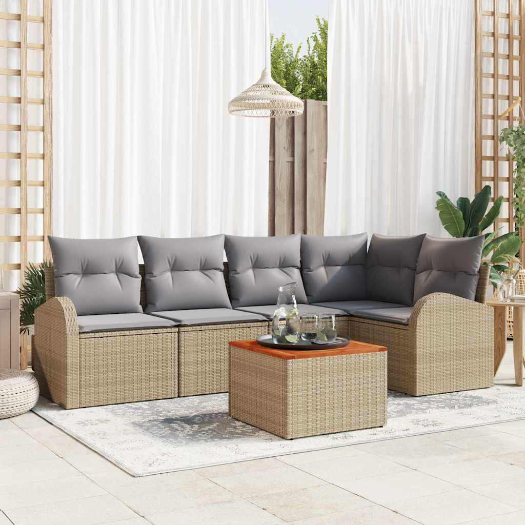 Gartensofa-set 6 stk. Beige Poly-Rattan