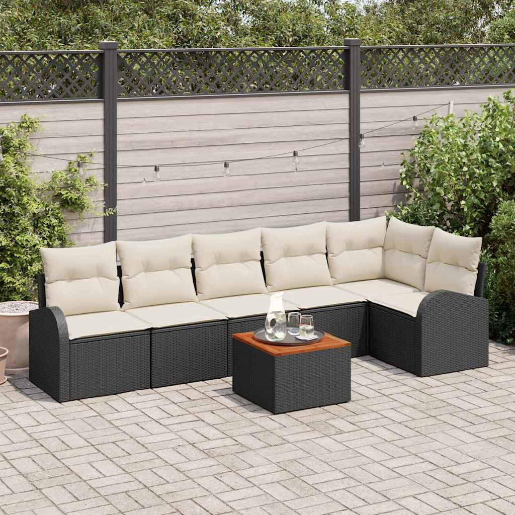 Gartensofa-set 7 stk. Schwarz Poly-Rattan