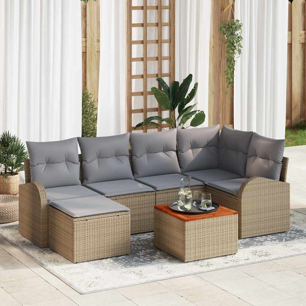 Gartensofa-set 7 stk. Beige Poly-Rattan