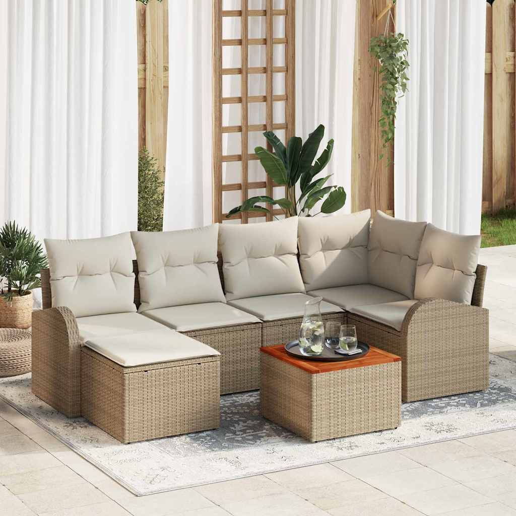 Gartensofa-set 7 stk. Beige Poly-Rattan