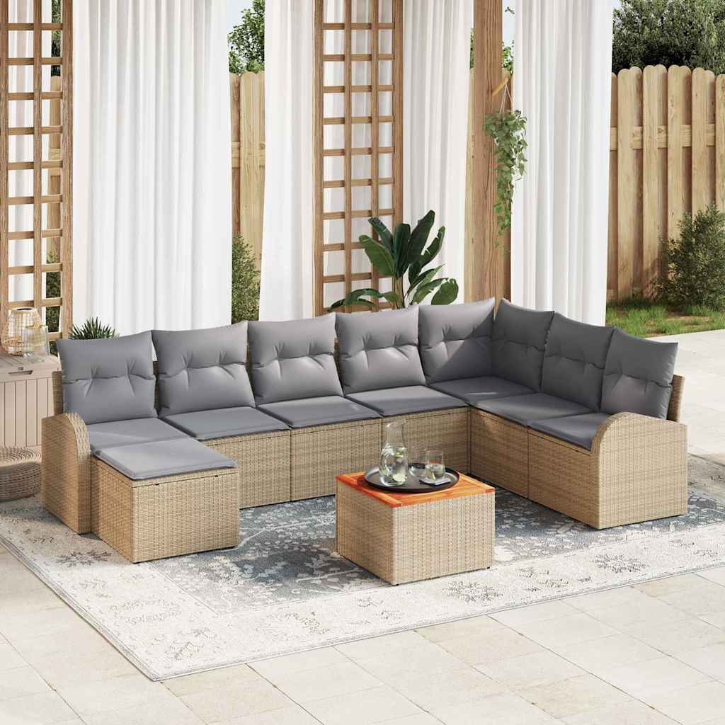 Gartensofa-set 9 stk. Beige Poly-Rattan