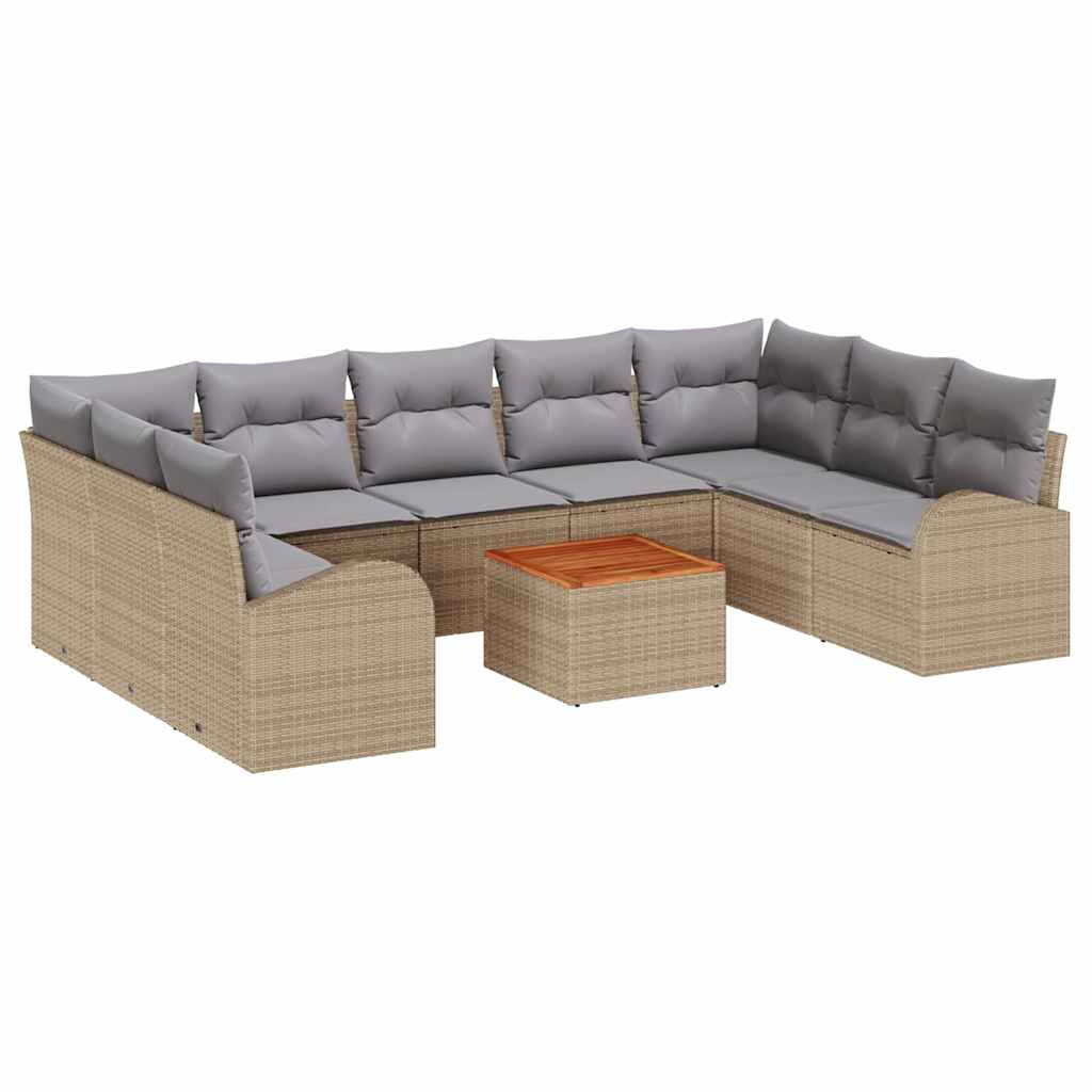 Gartensofa-set 10 stk. Beige Poly-Rattan