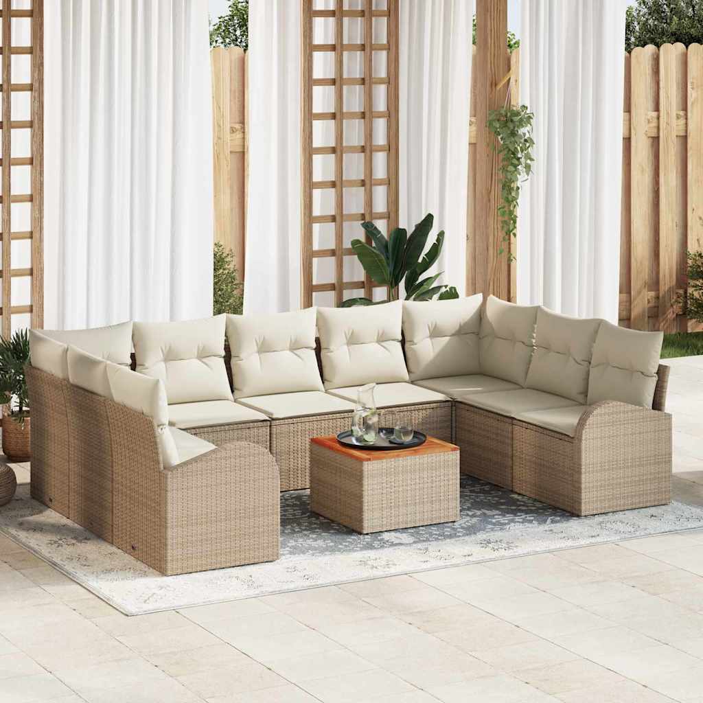 Gartensofa-set 10 stk. Beige Poly-Rattan