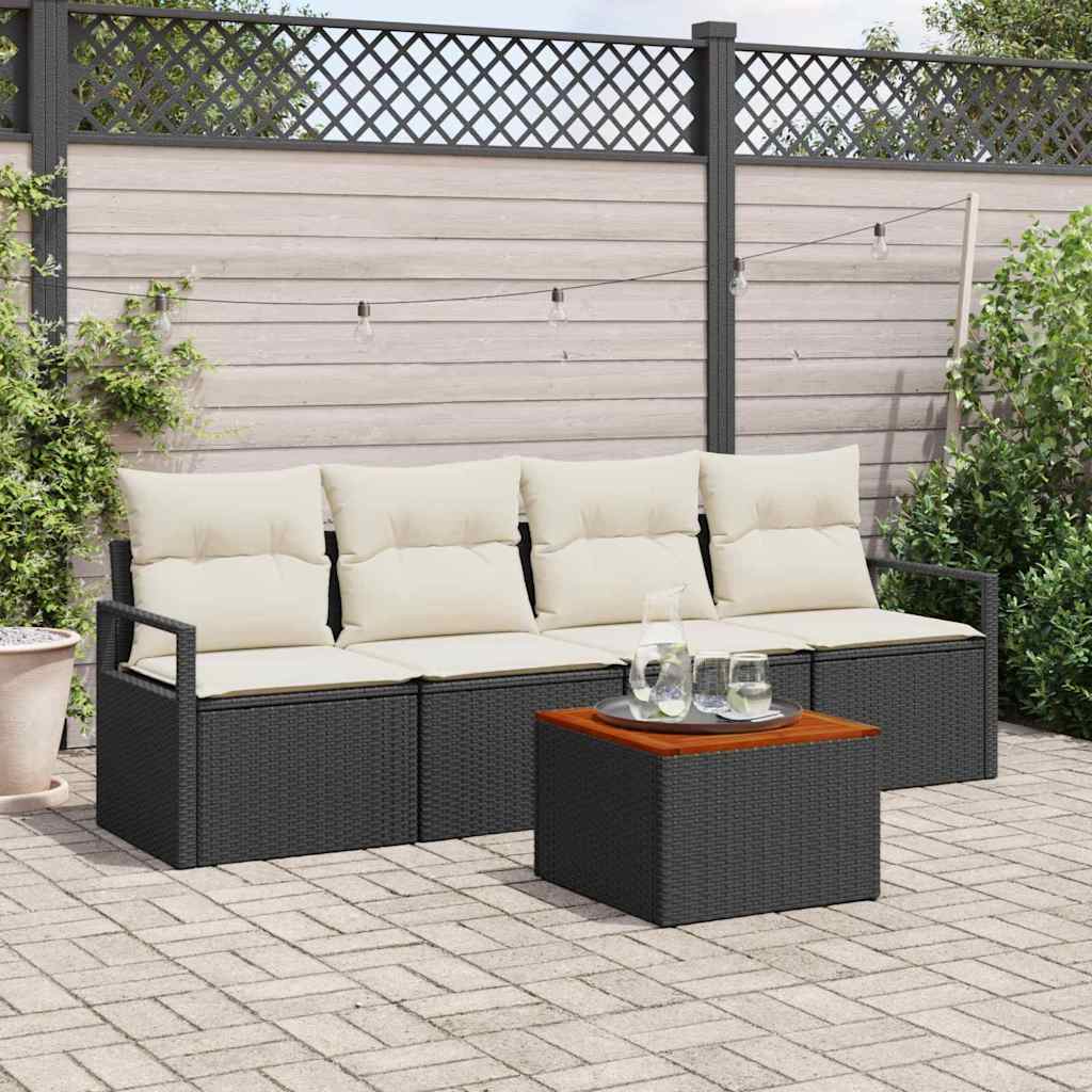 Gartensofa-set 5 stk. Schwarz Poly-Rattan