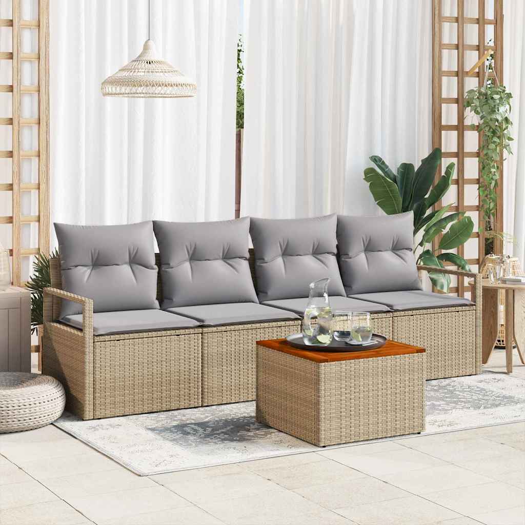 Gartensofa-set 5 stk. Beige Poly-Rattan