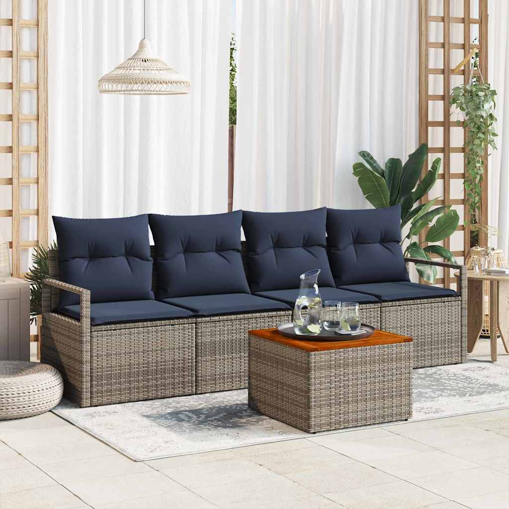 Gartensofa-set 5 stk. Grau Poly-Rattan