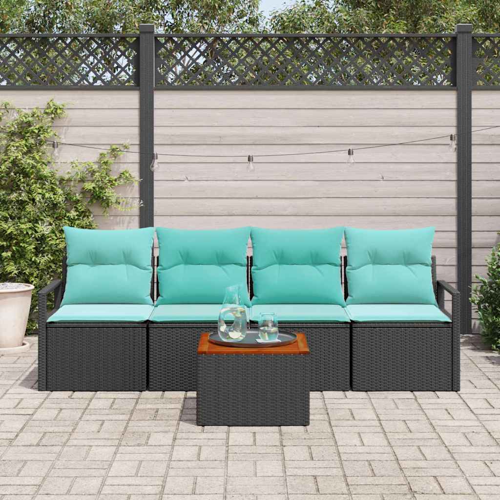 Gartensofa-set 5 stk. Schwarz Poly-Rattan