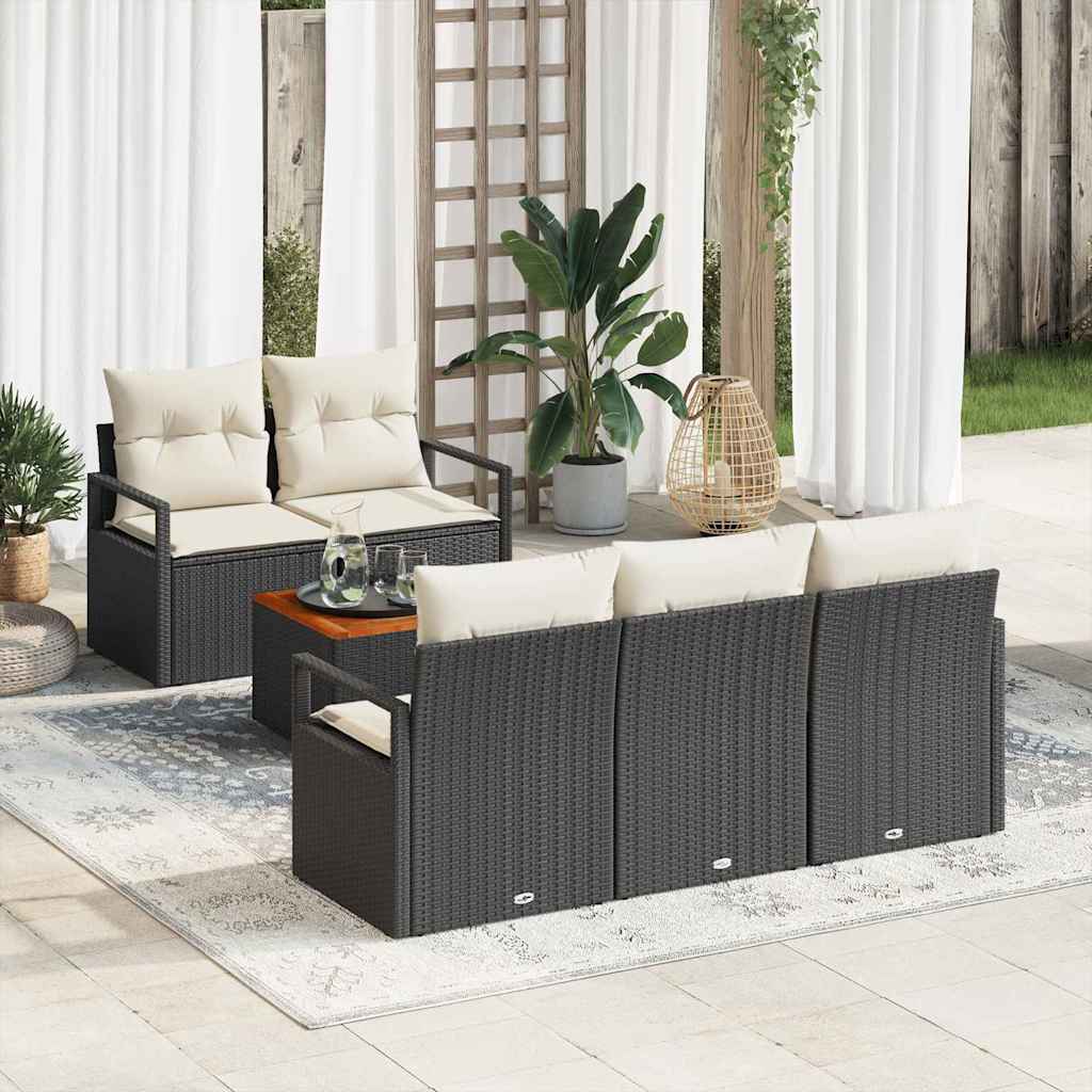 Gartensofa-set 6 stk. Schwarz Poly-Rattan