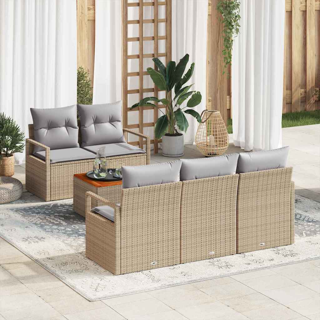 Gartensofa-set 6 stk. Beige Poly-Rattan